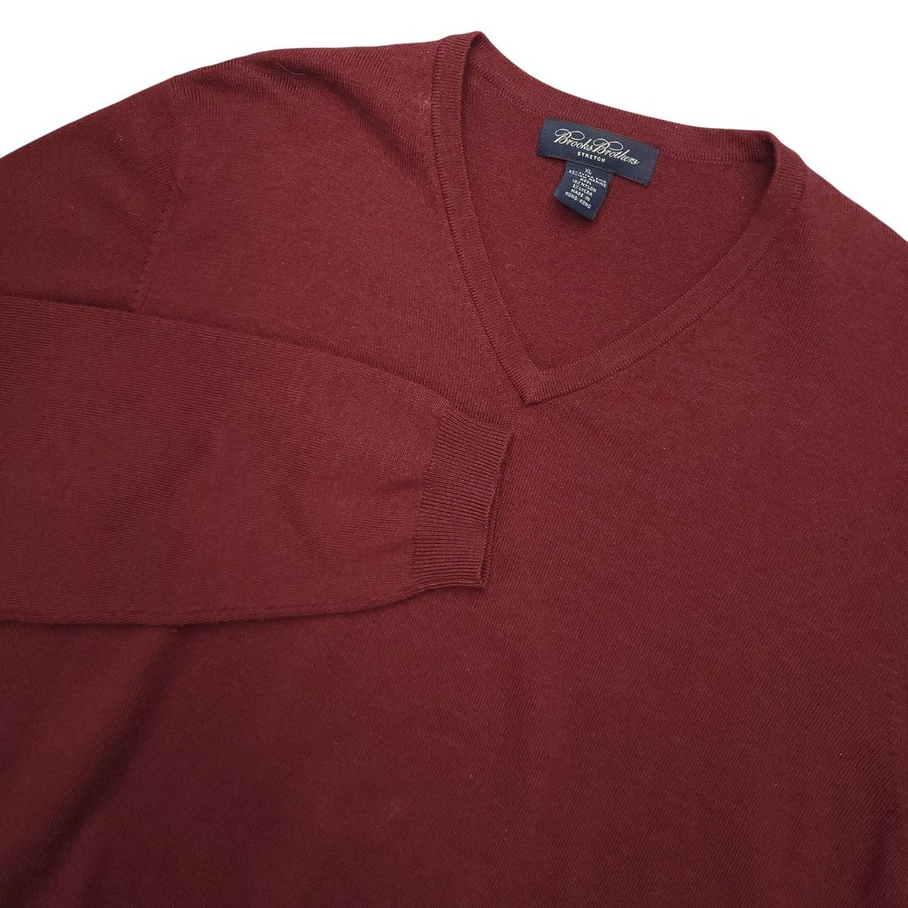 Brooks Brothers Sweater Mens XL Red Merino Wool V Neck Stretch Knit Pullover